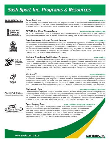 Sask Sport Inc. Programs & Resources
