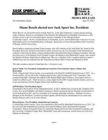 Shane Reoch elected new Sask Sport Inc. President