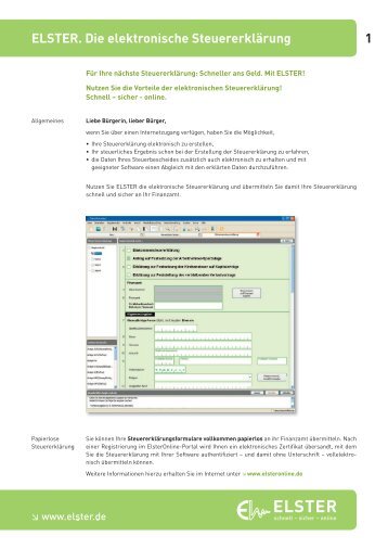 ELSTER. Die elektronische Steuererklärung 1 - Steuern