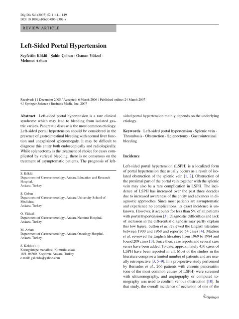 Left-Sided Portal Hypertension - SASSiT