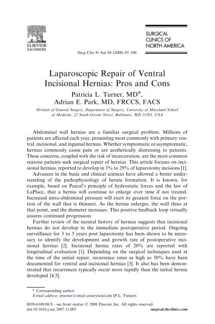 Laparoscopic Repair of Ventral Incisional Hernias: Pros ... - SASSiT