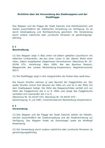 Richtlinie über die Verwendung des Stadtwappens und ... - Sassnitz