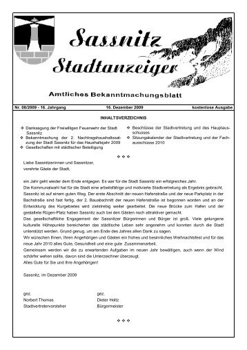 Nr. 08/2009 - 16. Jahrgang 16. Dezember 2009 ... - Sassnitz