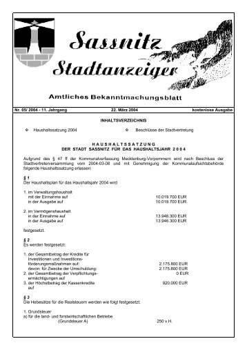 Nr. 05/ 2004 - 11. Jahrgang 22. März 2004 kostenlose ... - Sassnitz