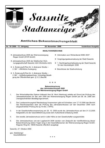 Stadtanzeiger Nr. 10/2006 - Sassnitz