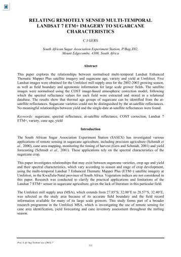 Relating Remotely Sensed Multi-Temporal Landsat 7 ETM+ ... - sasta