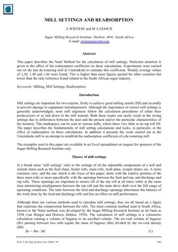 Mill Settings and Reabsorption - sasta