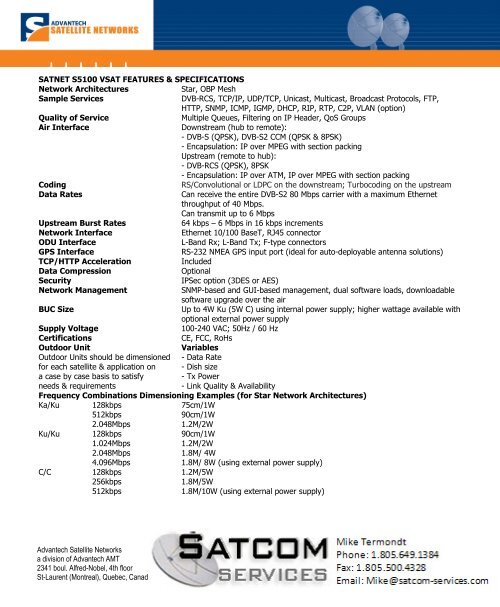 SatNet S5100 DVB-RCS VSAT Terminals - Satcom Services