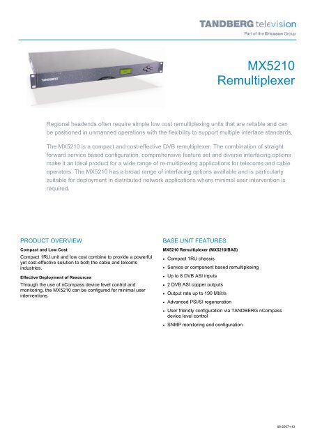 MX5210 Remultiplexer - Satcom Services