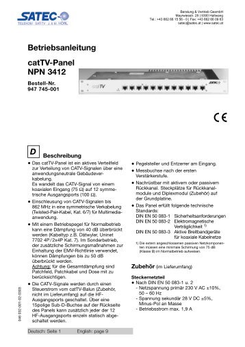 Betriebsanleitung catTV-Panel NPN 3412 D - SATEC