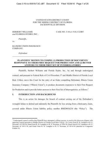 Williams v Illinois Union Plaintiff motion to compel docs.pdf