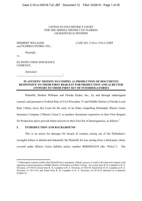 Williams v Illinois Union Plaintiff motion to compel docs.pdf