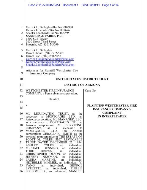 final complaint in interpleader ace insurance litigation watch complaint on insurance company