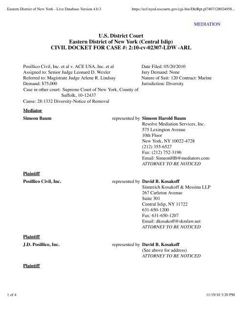 Posillico V Ace Docket Pdf Ace Insurance Litigation Watch