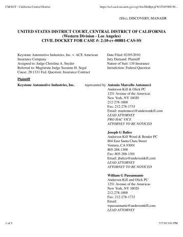 KeystoneDocket 1.pdf - ACE Insurance Litigation Watch