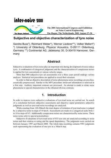 subjective and objective characterization of tyre noise - Acoustics