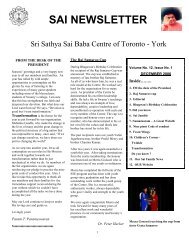 SAI NEWSLETTER - The Sri Sathya Sai Baba Centre of Toronto