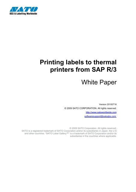 Printing labels to thermal printers from SAP R/3 - SATO New Zealand