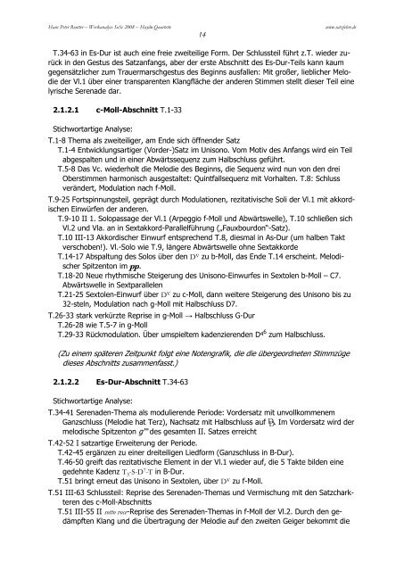Analyse des Quartettes C-Dur op.20 Nr.2 Hob.III:32 - Hans Peter ...