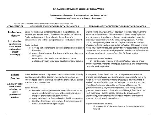 Practice Behaviors and Competency Outcomes for School of Social ...