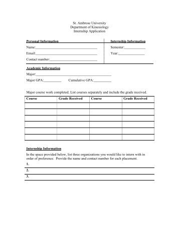 internship application form - St. Ambrose University