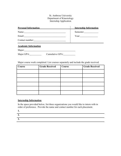 internship application form - St. Ambrose University