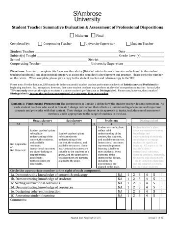 Student Teacher Summative Evaluation & Assessment of ...