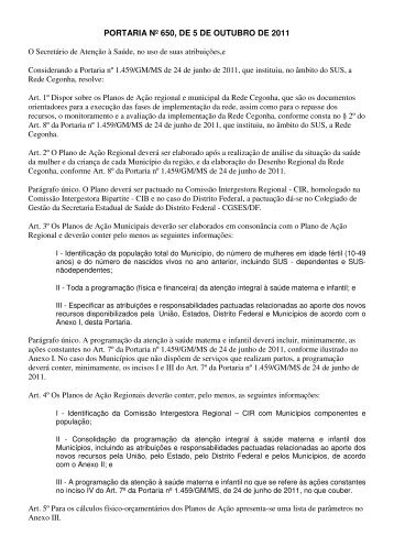 PORTARIA NÂº 650, DE 5 DE OUTUBRO DE 2011 - Secretaria de ...