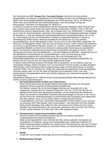 Bericht der LOT- Gruppe Ulm/Neu-Ulm Ã¼ber den Vortrag des Dr ...