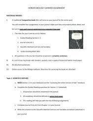 honors biology summer assignment - Saugus Public Schools