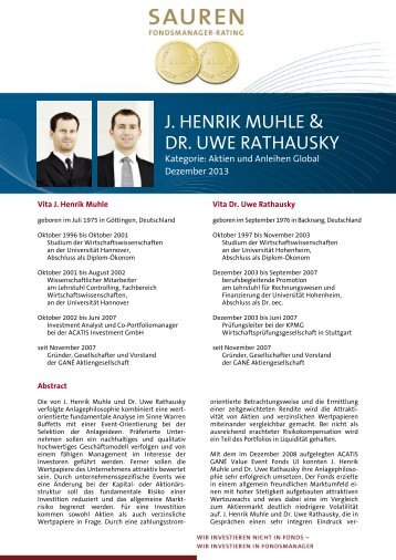 Fondsmanager-Rating: J. Henrik Muhle & Dr. Uwe Rathausky - Sauren
