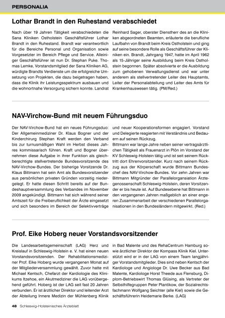 Schleswig-Holsteinisches Ärzteblatt 4/2010  - Ärztekammer ...