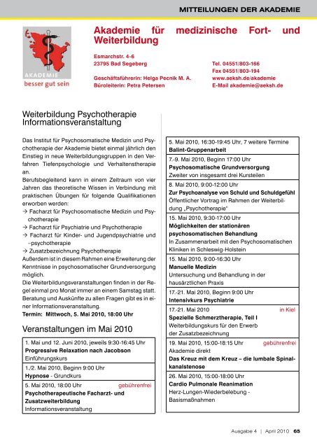 Schleswig-Holsteinisches Ärzteblatt 4/2010  - Ärztekammer ...