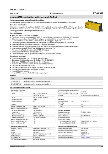 EY-AM300 moduNet300: application maÃ®tre novaNet-BACnet - sauter