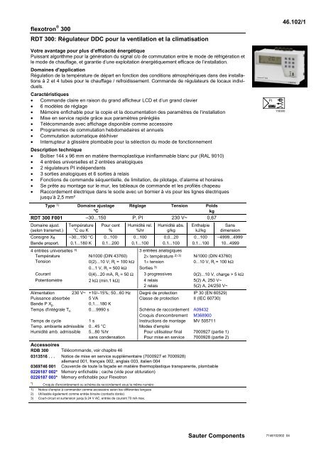46.102/1 flexotronÂ® 300 Sauter Components RDT 300: RÃ©gulateur ...