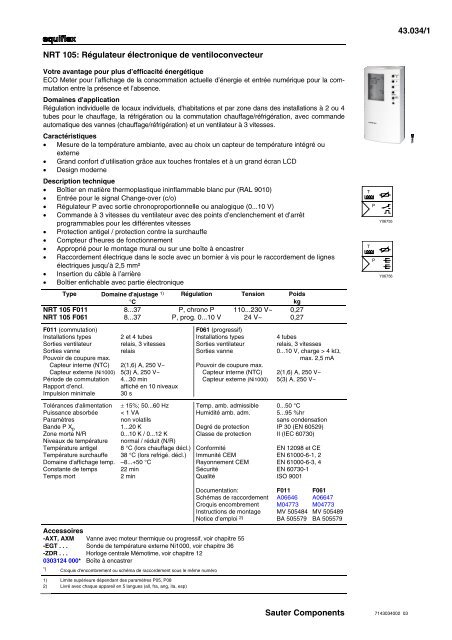 NRT 105: RÃ©gulateur Ã©lectronique de ventiloconvecteur