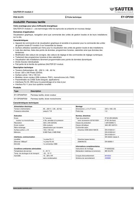 EY-OP250 modu250: Panneau tactile - sauter-controls.com sauter ...