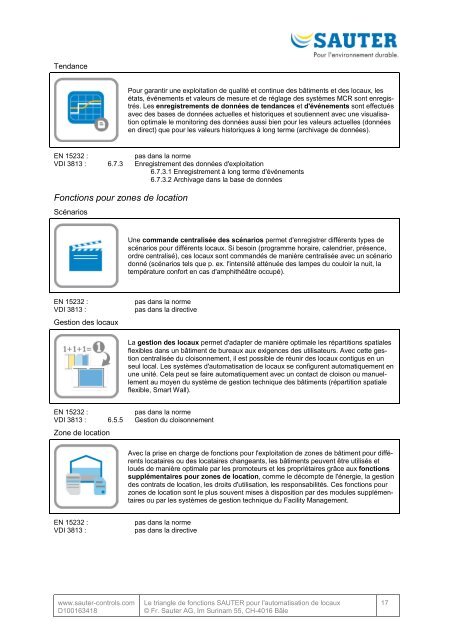 Le triangle de fonctions SAUTER pour l'automatisation de locaux