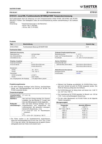 nova106, Funktionskarte-Ni1000/pt1000 Temperaturmessung - Sauter