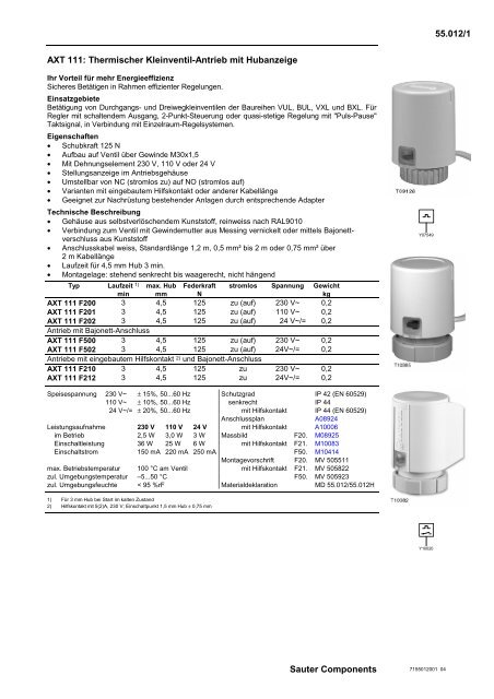 55.012/1 Sauter Components AXT 111: Thermischer Kleinventil ...