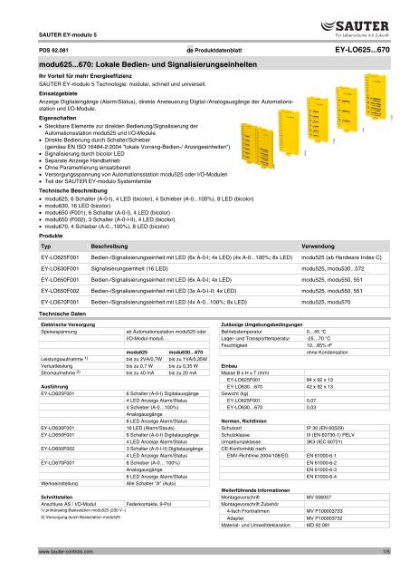 EY-LO625...670 modu625...670 - Sauter Building Control Schweiz AG