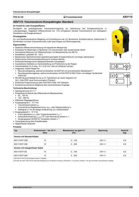ASV115: VAV Kompaktregler Standard - Sauter