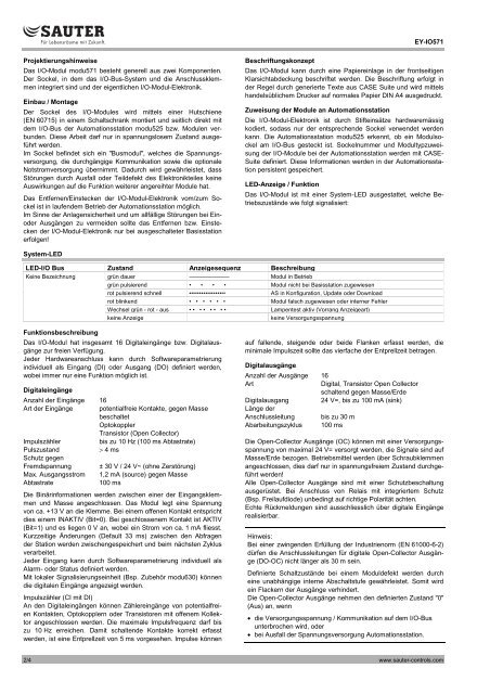 I/O-Modul, Digital-Ein-/Ausgänge (Open Collector) - sauter-controls ...