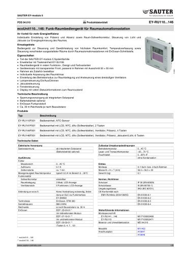 EY-RU110...146 ecoUnit110...146: Funk-Raumbediengerät ... - Sauter