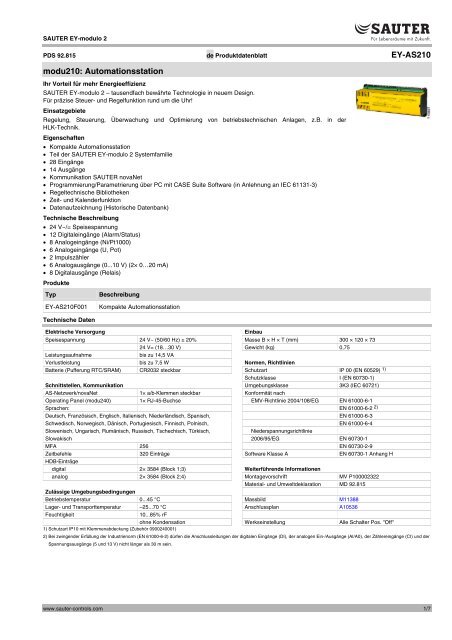 Automationsstation - Sauter Building Control Schweiz AG