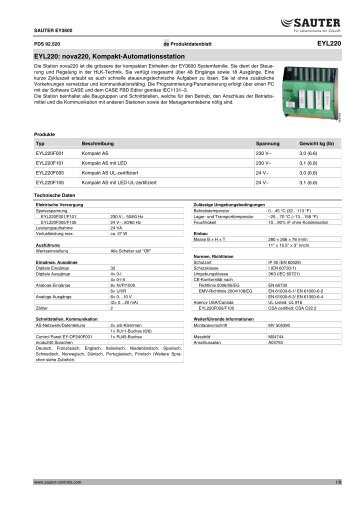 EYL220 EYL220: nova220, Kompakt-Automationsstation - Sauter