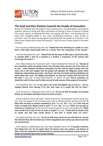 The salaf & their position towards ahlul bidah.pdf - CalltoIslam.com