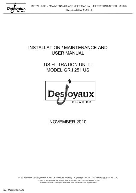 GRI 251 Installation & Operating Guide - Desjoyaux Pools USA