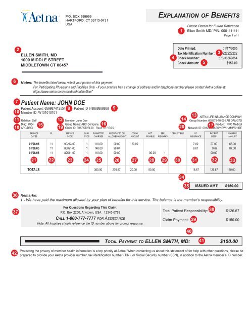 Aetna: EOB example