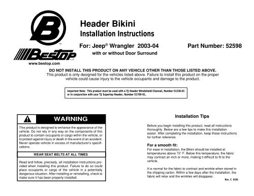 Installation Instructions - Jeep